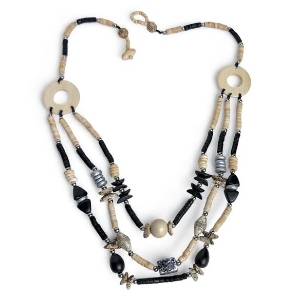 Vintage Tribal Style Multi-Strand Necklace – Wood, Bone, Stone & Resin Beads - Picture 4 of 7